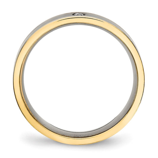 Designer 5mm Chisel Titanium Grooved Comfort Fit Band with CZ Accents - Stylish & Affordable