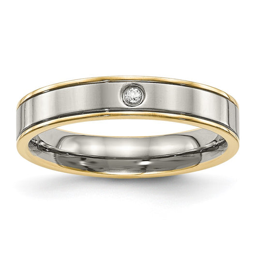 Designer 5mm Chisel Titanium Grooved Comfort Fit Band with CZ Accents - Stylish & Affordable