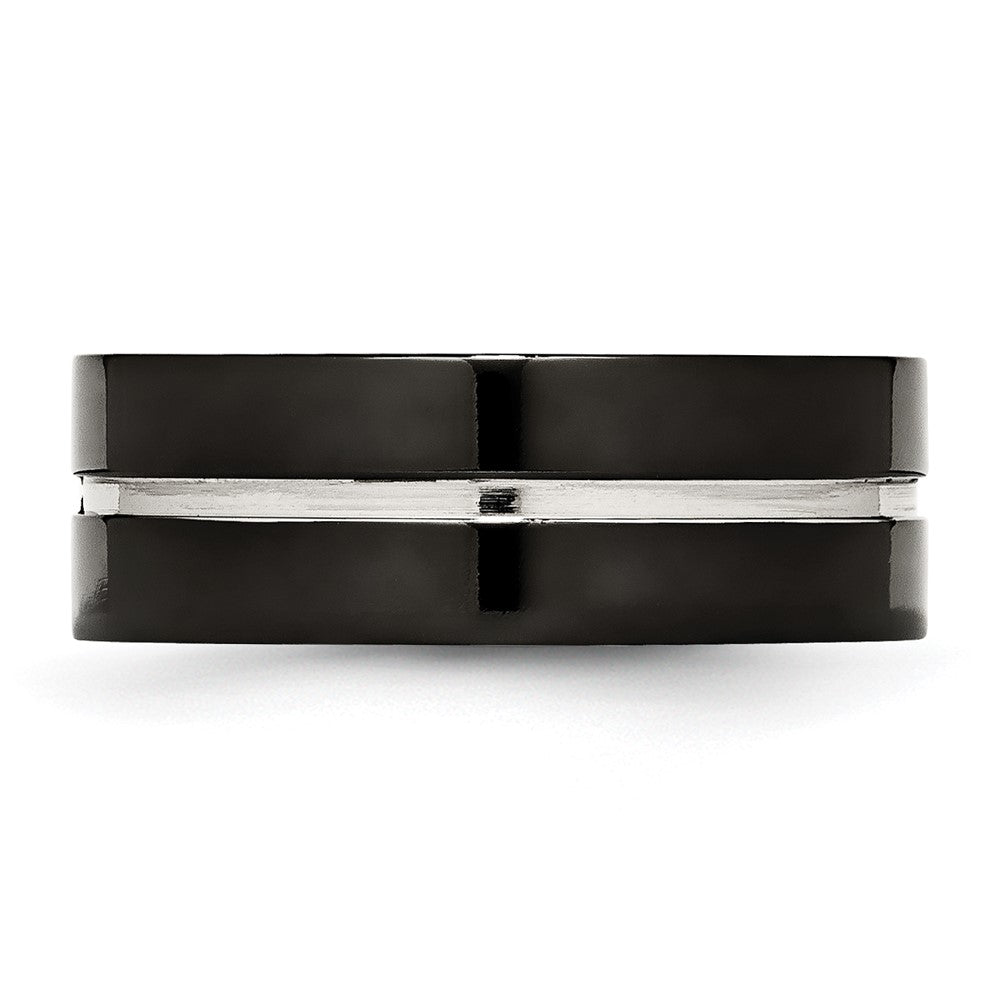High-quality Chisel 8mm Polished Black IP-Plated Titanium Ring | Stylish Comfort Fit