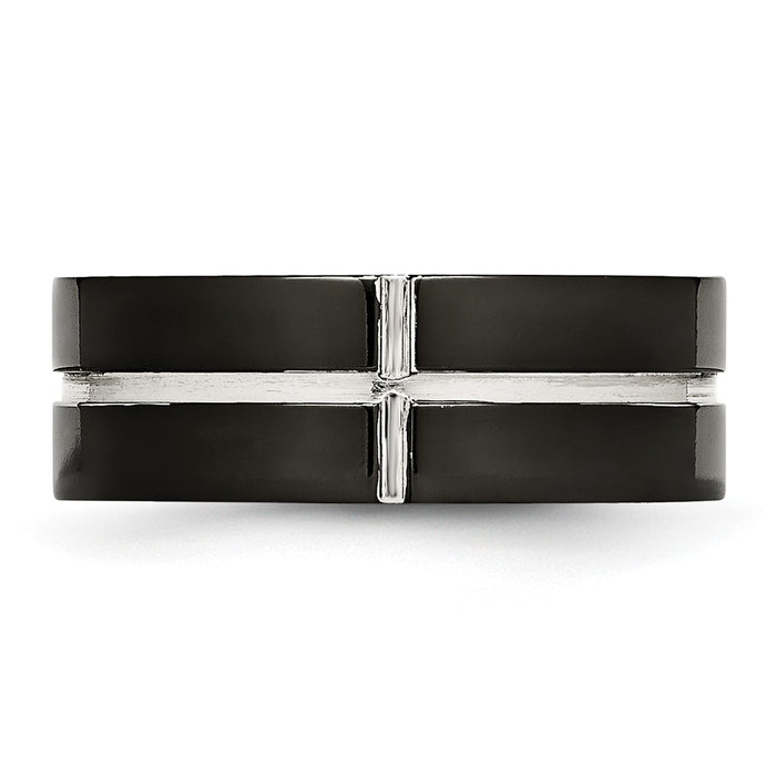 High-quality Chisel 8mm Polished Black IP-Plated Titanium Ring | Stylish Comfort Fit-4