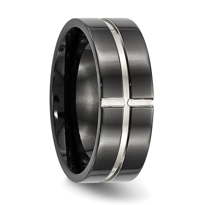 High-quality Chisel 8mm Polished Black IP-Plated Titanium Ring | Stylish Comfort Fit-5