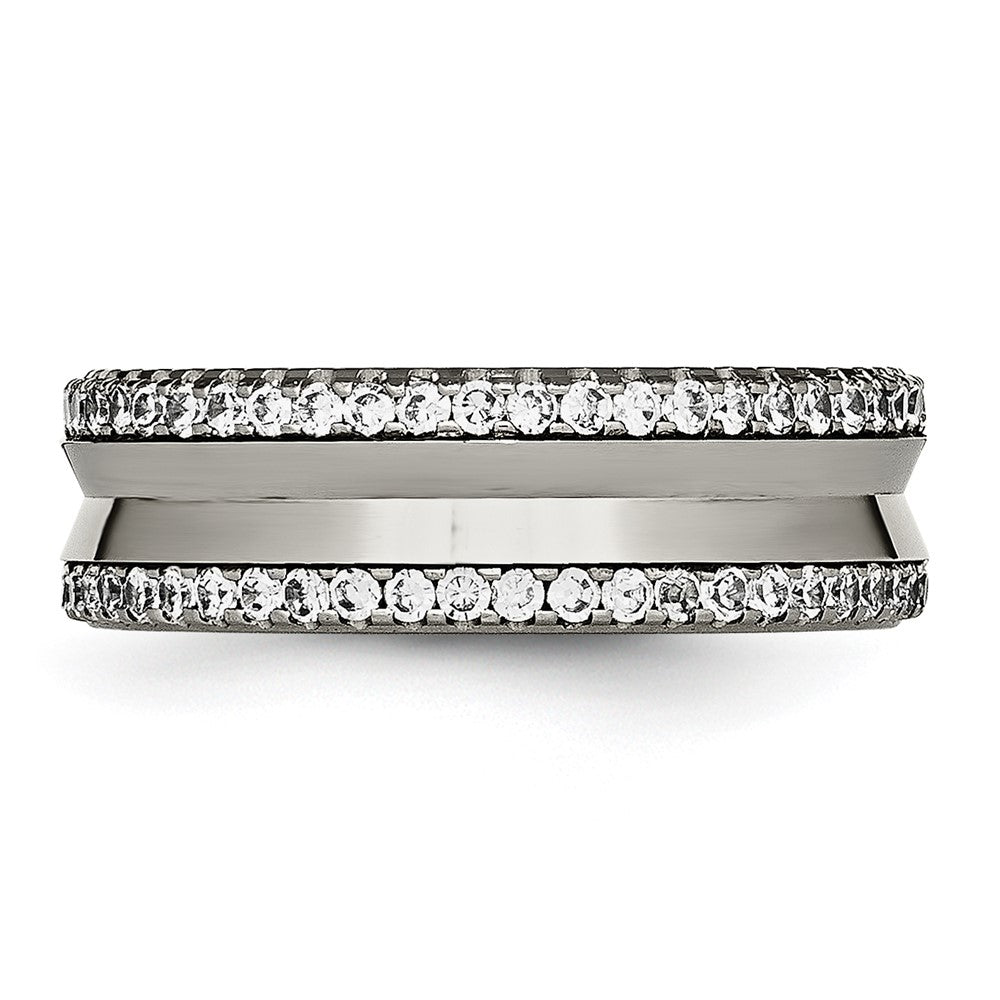 Buy Stylish Chisel Titanium 6.5mm Concave Band with CZ Accents - Luxury Look!