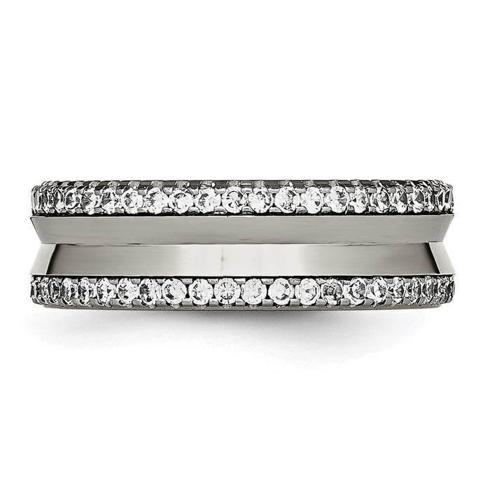 Buy Stylish Chisel Titanium 6.5mm Concave Band with CZ Accents - Luxury Look!-3