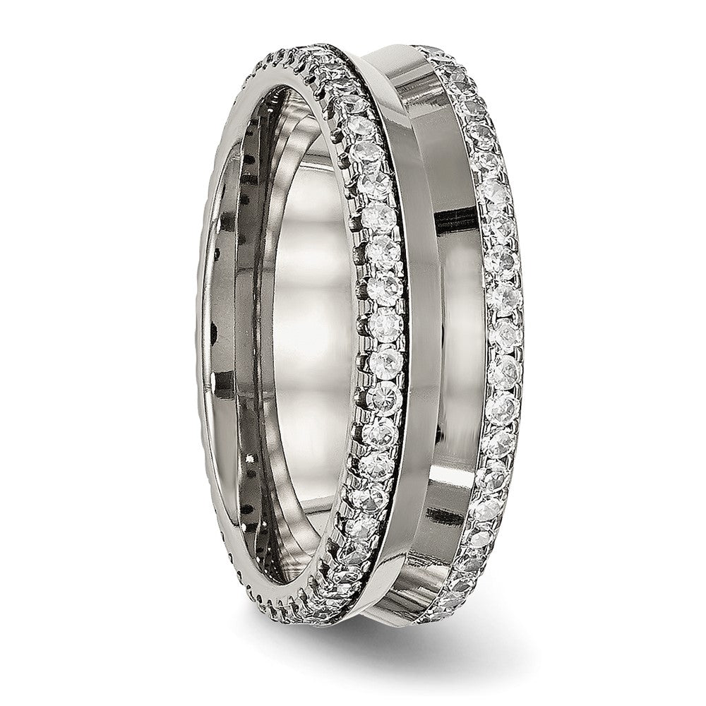 Buy Exclusive Chisel Titanium Polished 6.5mm Concave Band with CZ Accents
