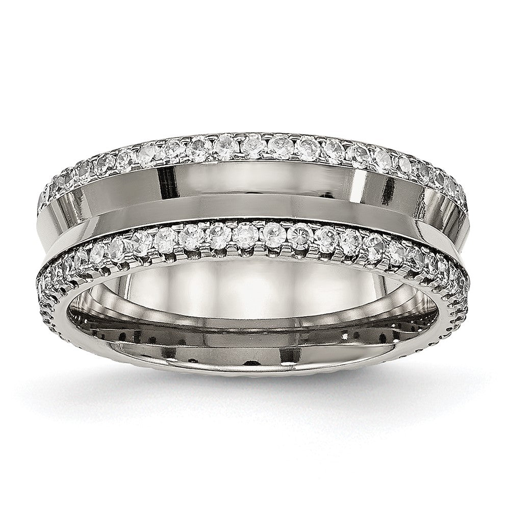 Buy Stylish Chisel Titanium 6.5mm Concave Band with CZ Accents - Luxury Look!