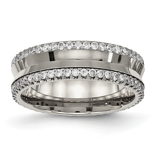 Buy Stylish Chisel Titanium 6.5mm Concave Band with CZ Accents - Luxury Look!