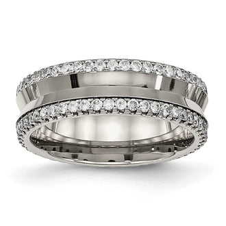 Buy Exclusive Chisel Titanium Polished 6.5mm Concave Band with CZ Accents