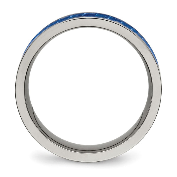 8mm Titanium Chisel Flat Band with Blue Carbon Fiber Inlay