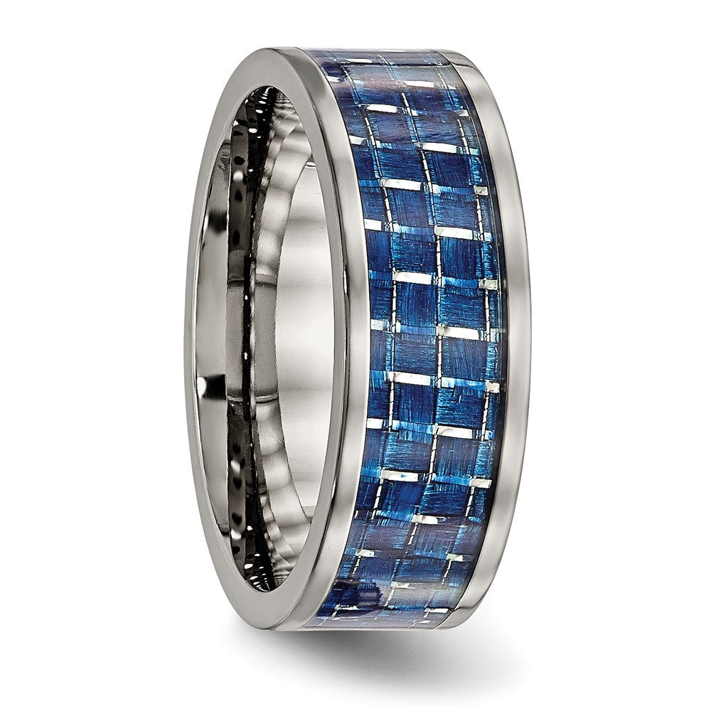 Buy Stylish 8mm Titanium Chisel Band with Blue Carbon Fiber Inlay - Luxury Finish