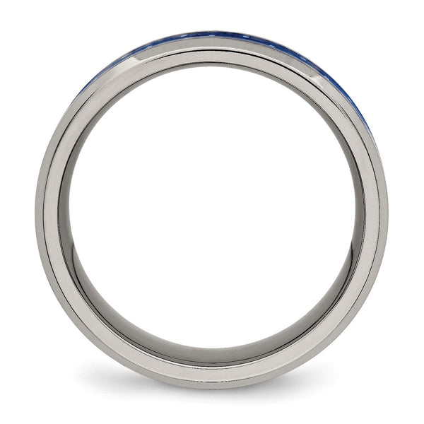8mm Chiseled Titanium Band with Blue Carbon Fiber Inlay