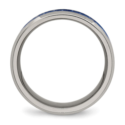 Buy Stylish 8mm Chiseled Titanium Band with Blue Carbon Fiber Inlay - Luxury Finish