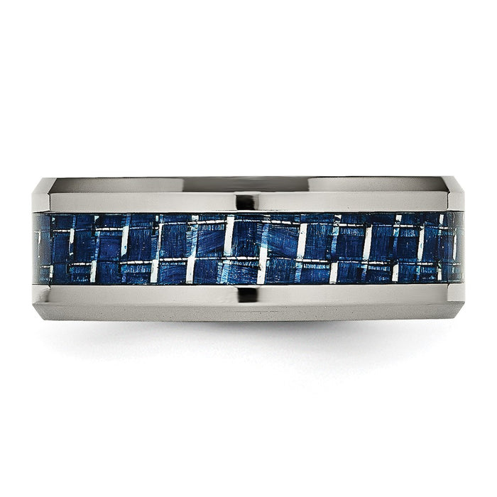 Buy Stylish 8mm Titanium Chisel Band with Blue Carbon Fiber Inlay-3