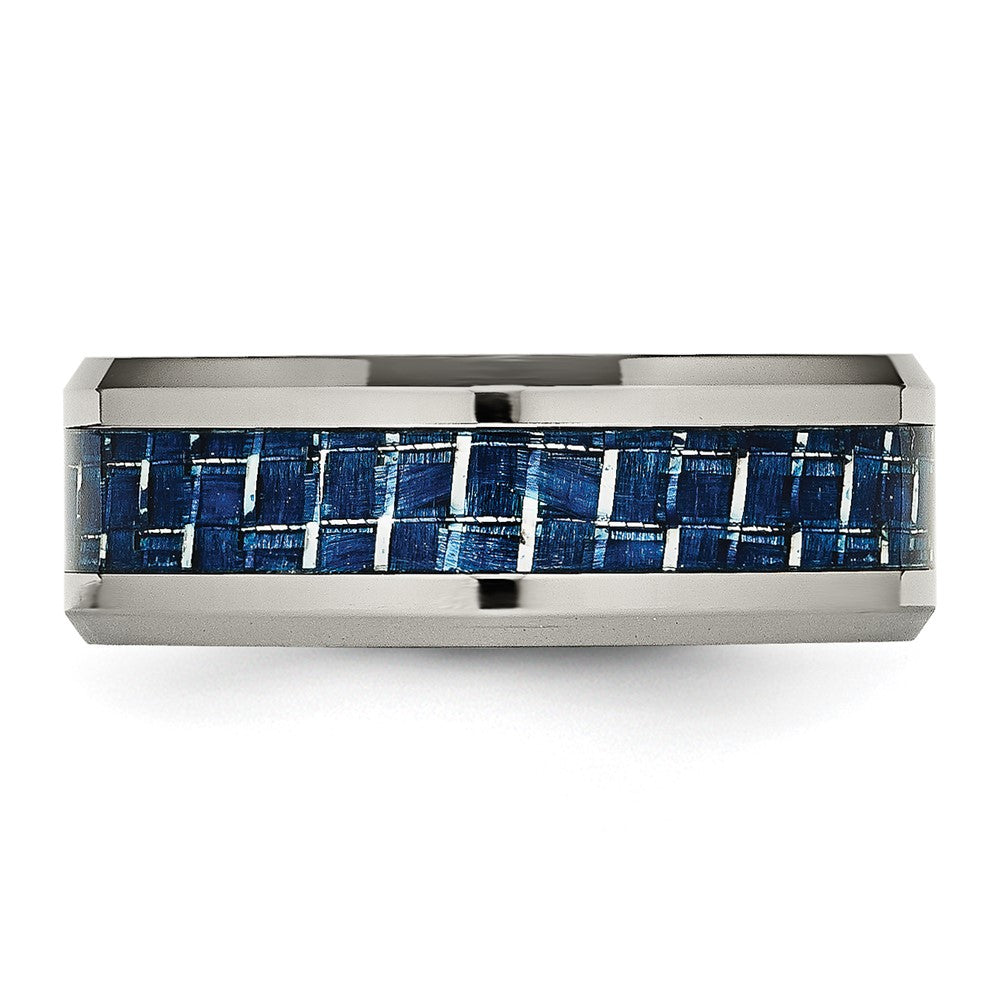 Buy Stylish 8mm Chiseled Titanium Band with Blue Carbon Fiber Inlay