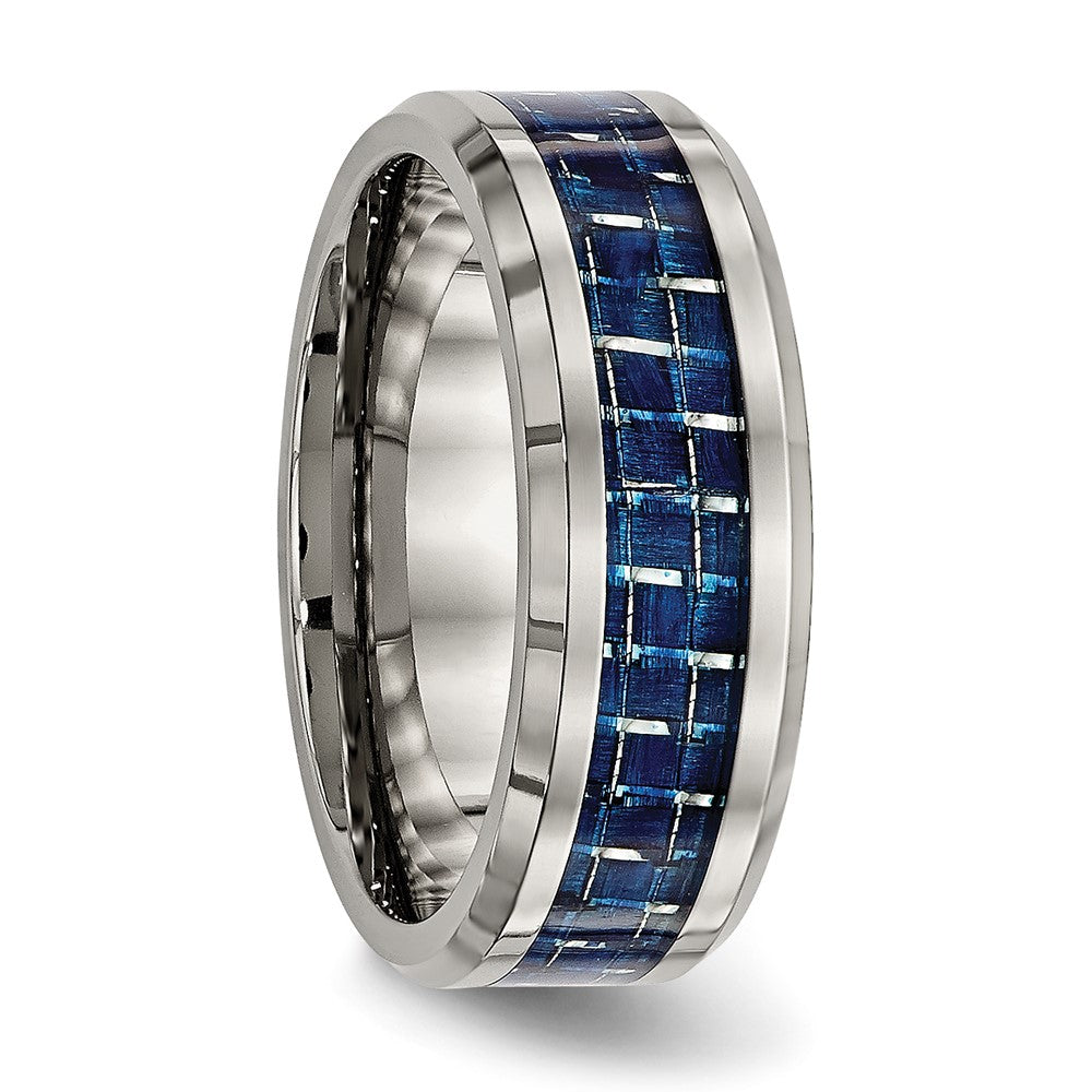 Buy Stylish 8mm Chiseled Titanium Band with Blue Carbon Fiber Inlay
