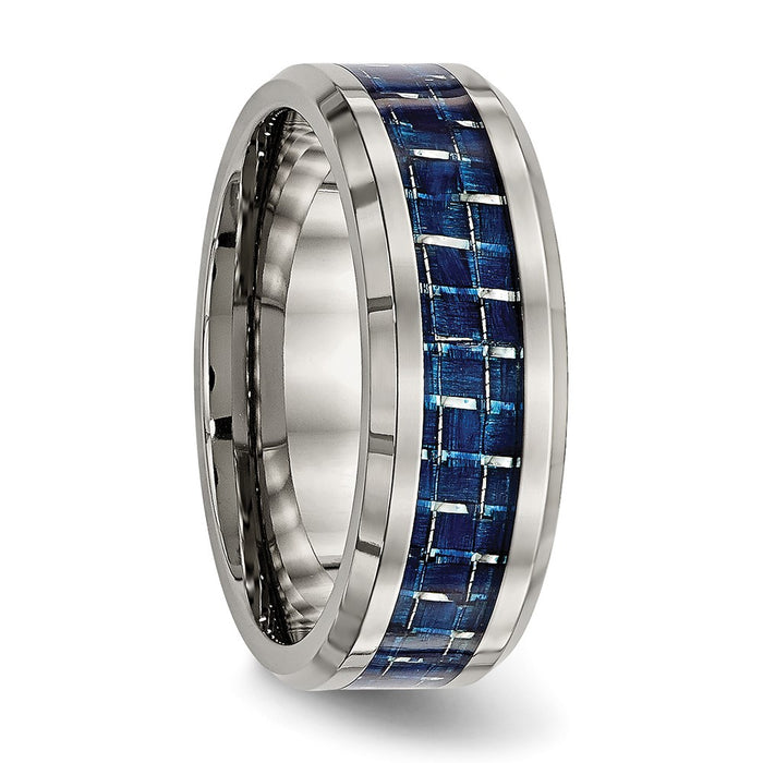 Buy Stylish 8mm Chiseled Titanium Band with Blue Carbon Fiber Inlay-4