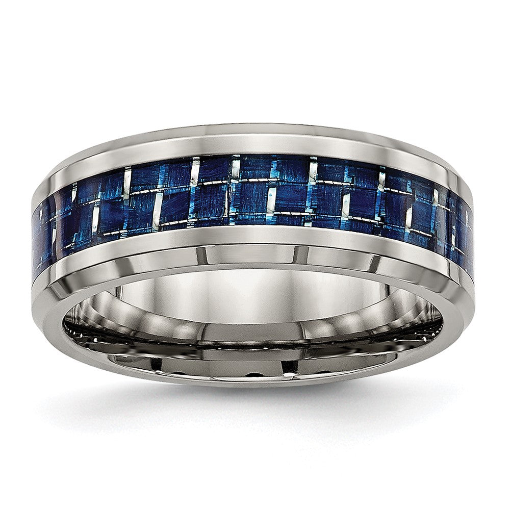 Buy Stylish 8mm Titanium Chisel Band with Blue Carbon Fiber Inlay