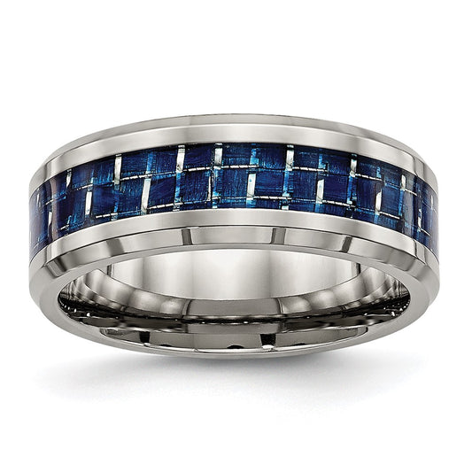 Buy Exclusive 8mm Chiseled Titanium Band with Blue Carbon Fiber Inlay