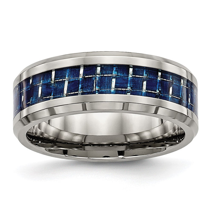 Buy Stylish 8mm Chiseled Titanium Band with Blue Carbon Fiber Inlay-1