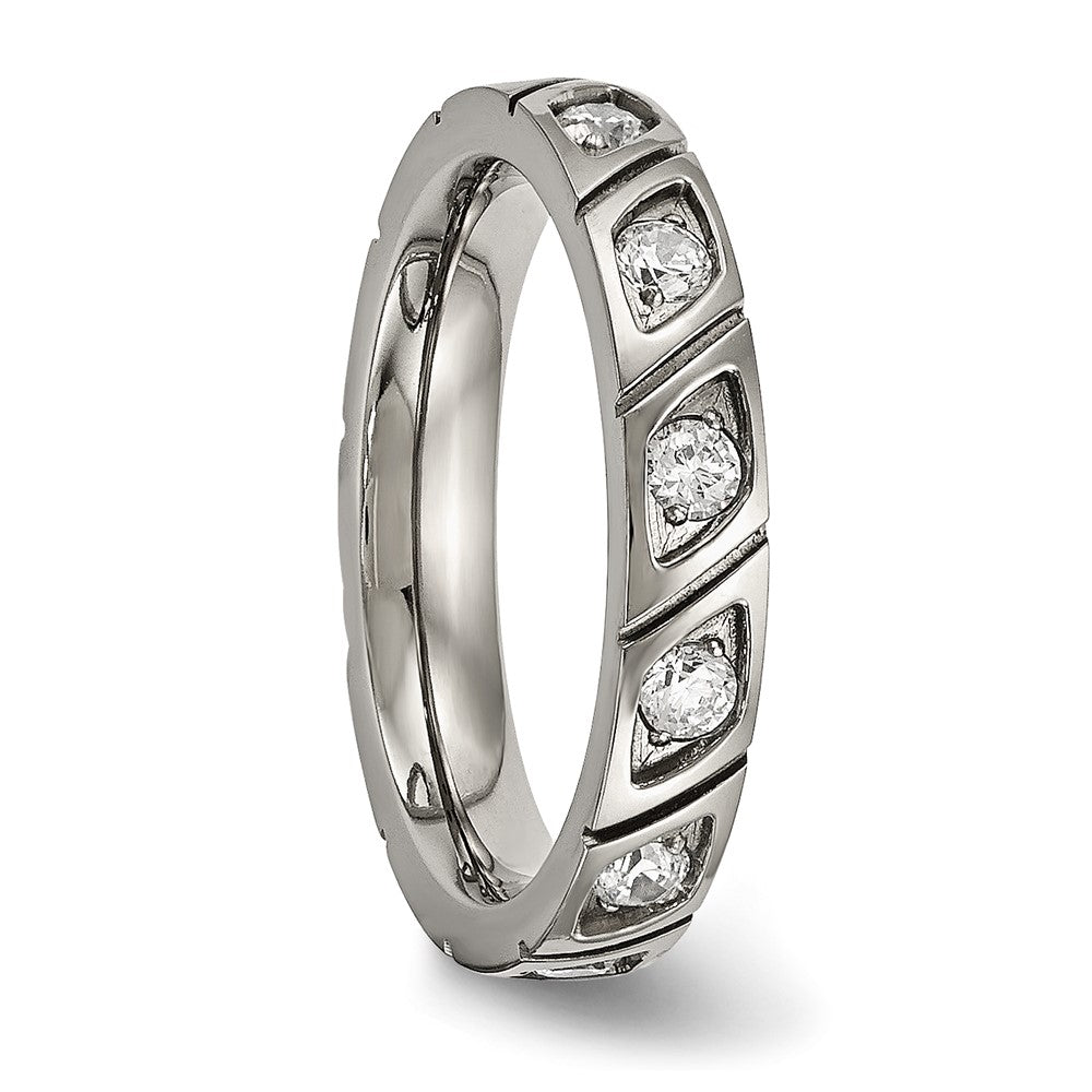 Order High-Quality Chiseled Titanium Polished Band with 4mm CZ - Stylish Luxury