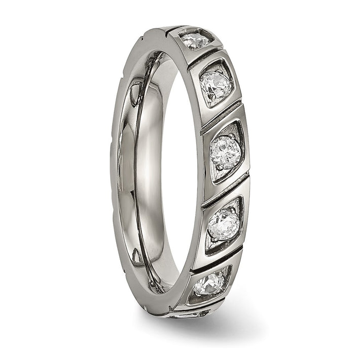 Order High-Quality Chiseled Titanium Polished Band with 4mm CZ - Stylish Luxury-4