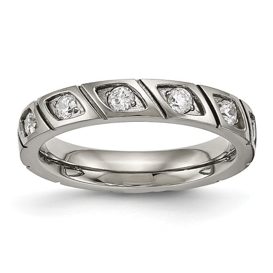 Order Stylish 4mm Chisel Polished Titanium Band with CZ Accents - Luxury Value