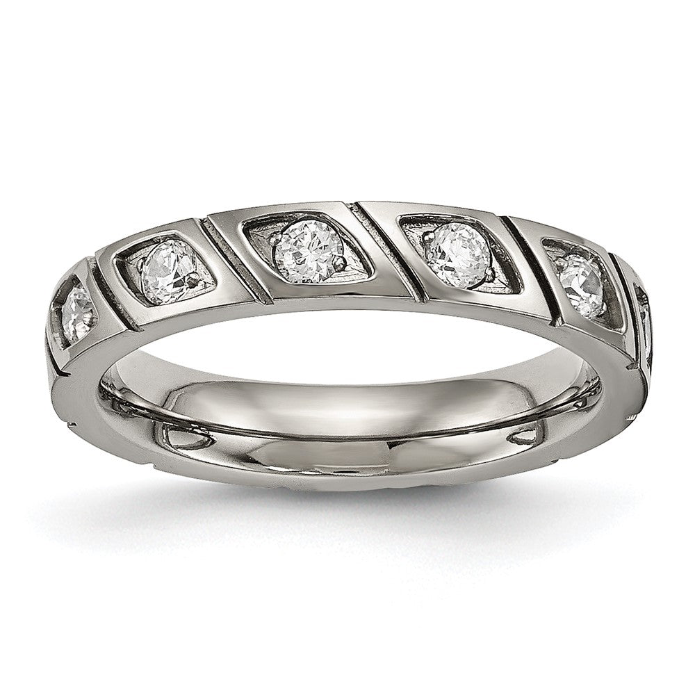 Buy Exclusive Chiseled Titanium Polished Band - 4mm Grooved Design & CZ Accents