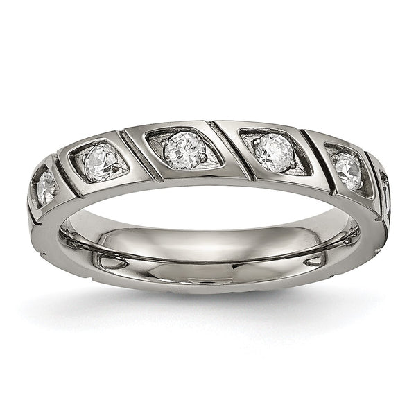 4mm Chiseled Titanium Polished Band with CZ Accents
