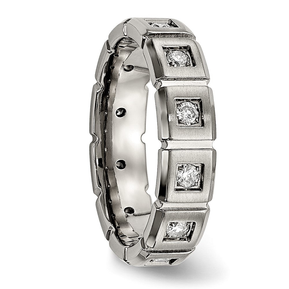 Exclusive 5mm Chiseled Titanium Band with CZ Accents - Stylish Brushed Finish