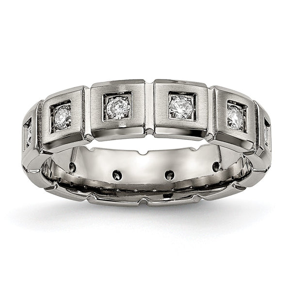 5mm Chiseled Titanium Band with CZ Accents