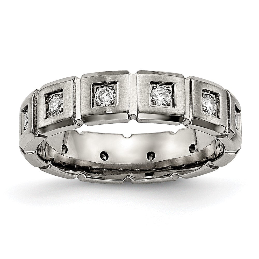 High-Quality 5mm Chiseled Titanium Band with CZ Accents - Stylish & Affordable!
