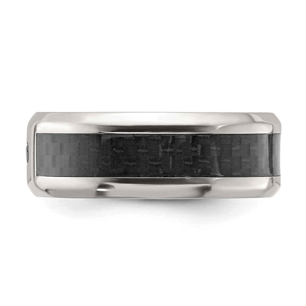 Buy Stylish 8mm Chisel Titanium Band with Black Carbon Fiber & CZ Accents