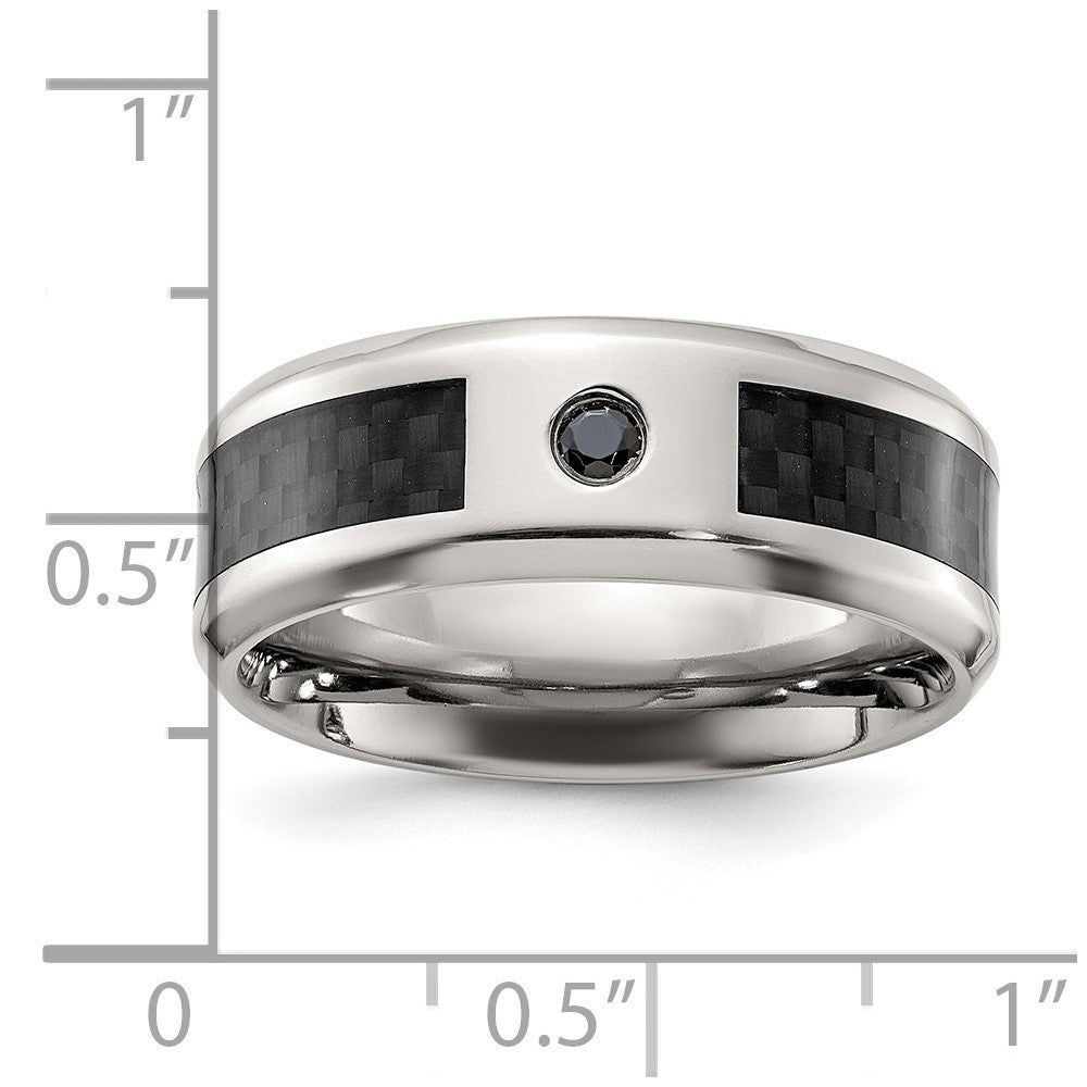 Buy Exclusive 8mm Chisel Titanium Polished Band with Black Carbon Fiber Inlay & CZ Accents - Stylish Value!