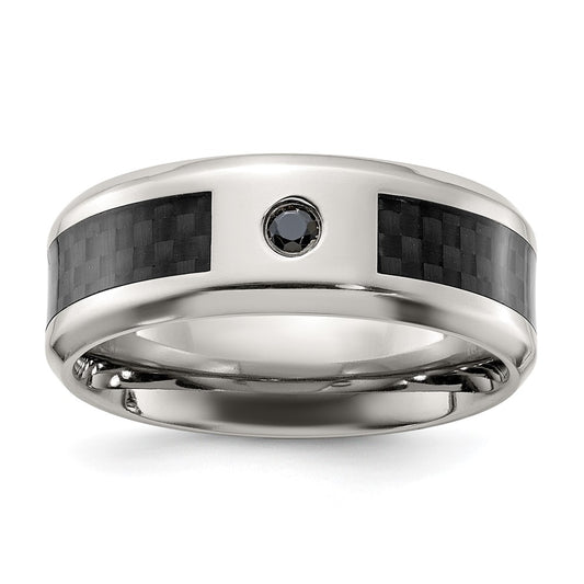 Buy Exclusive 8mm Chisel Titanium Polished Band with Black Carbon Fiber Inlay & CZ Accents - Stylish Value!