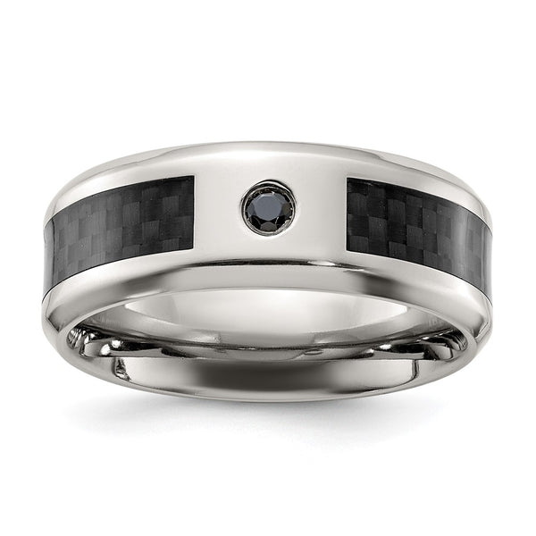 8mm Chisel Titanium Polished Band with Black Carbon Fiber Inlay