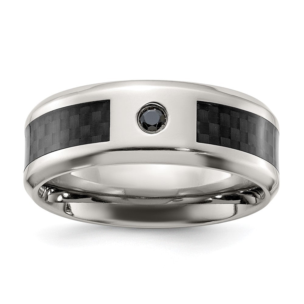 Buy Stylish Chisel Titanium Polished Band - 8mm, Black Carbon Fiber Inlay, CZ Accents