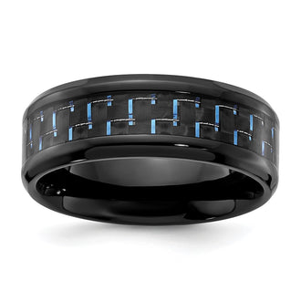 Buy High-Quality 8mm Black Titanium Band with Blue Carbon Fiber Inlay