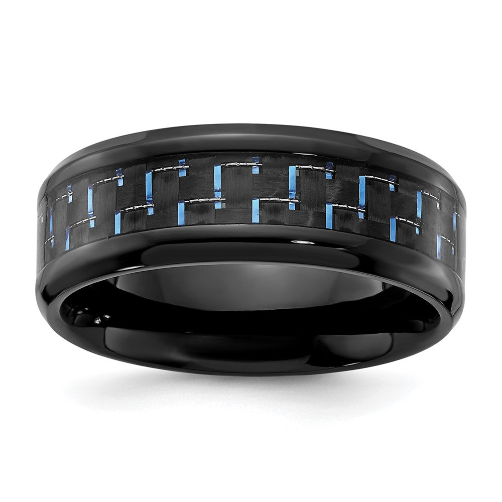 Exclusive 8mm Black Titanium Polished Band with Carbon Fiber Inlay - Stylish Value!