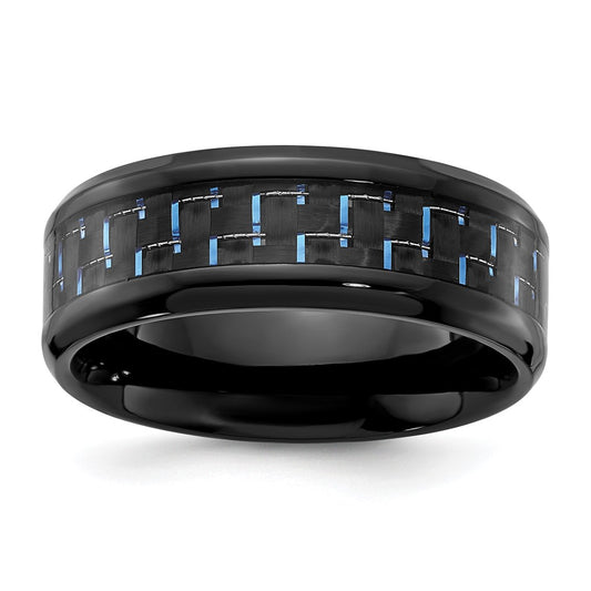 Exclusive 8mm Black Titanium Polished Band with Carbon Fiber Inlay - Stylish Value!