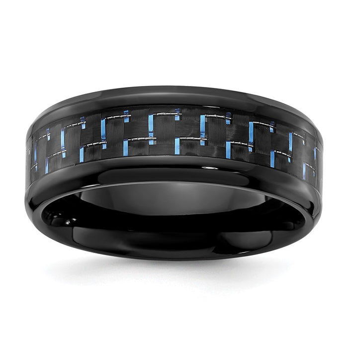 Exclusive 8mm Black Titanium Polished Band with Carbon Fiber Inlay - Stylish Value!-1