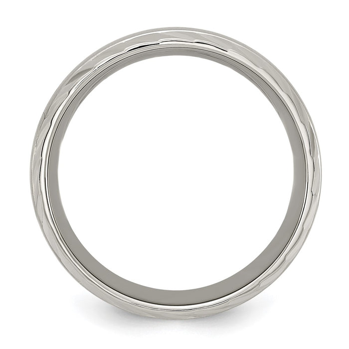 High-Quality 8mm Chiseled Titanium Band - Stylish Polished Finish & Grooved Edges-2