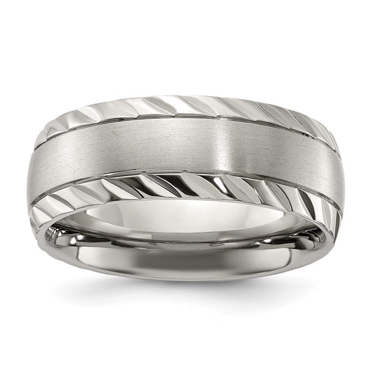 High-Quality 8mm Chiseled Titanium Band - Stylish Polished Finish & Grooved Edges