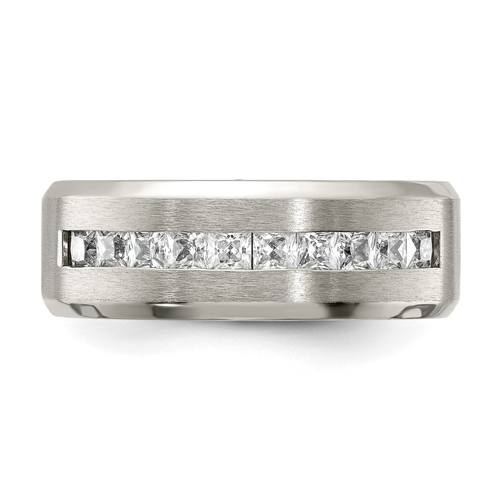 High-Quality Chiseled Titanium Band 8mm CZ Accents | Stylish & Affordable!