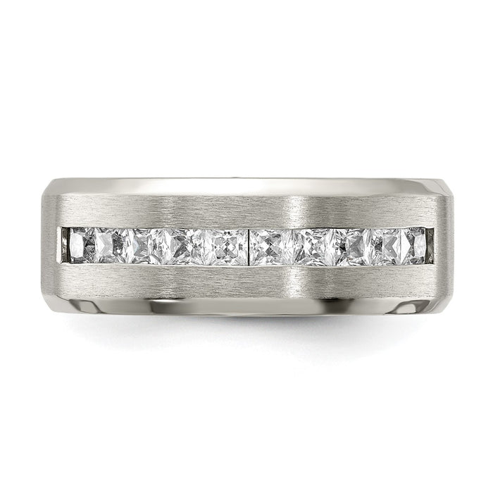 High-Quality Chiseled Titanium Band 8mm CZ Accents | Stylish & Affordable!-4