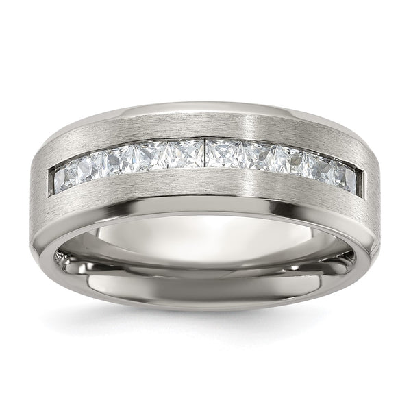 8mm Chiseled Titanium Band with CZ