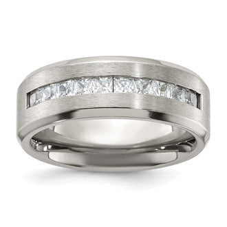 Buy Exclusive 8mm CZ Accents Chiseled Titanium Band - Stylish & Affordable!