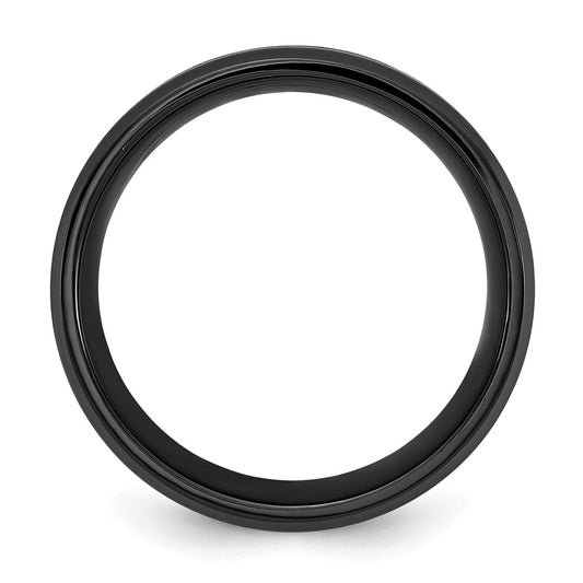 Exclusive 8mm Brushed Black Titanium Chisel Band with Polished Blue Center