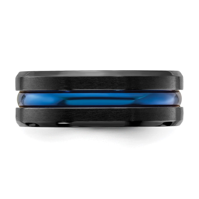 Buy Stylish 8mm Brushed Black Titanium Chisel Band with Blue IP-Plated Center-3