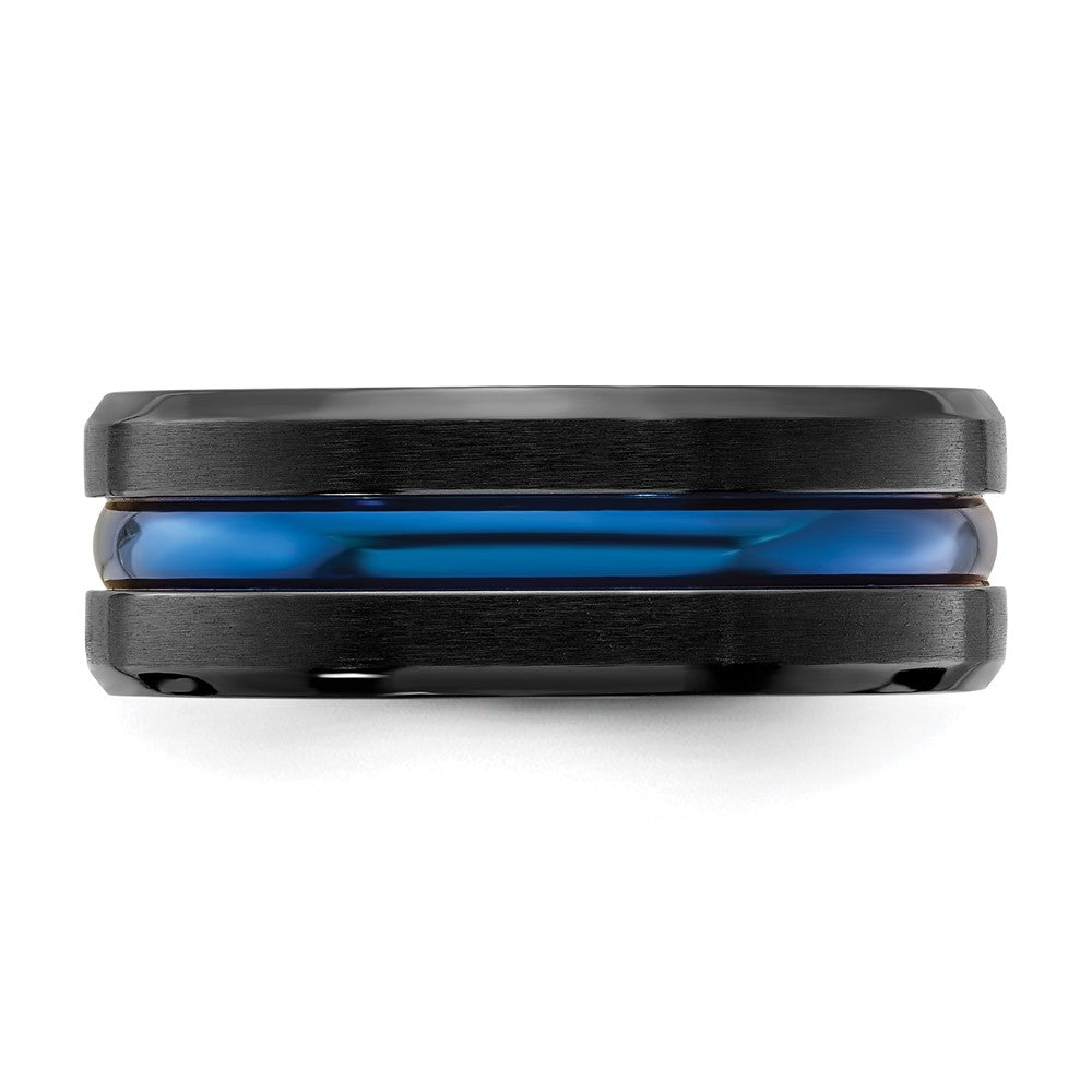 Order Stylish 8mm Brushed Black Titanium Chisel Band with Polished Blue IP