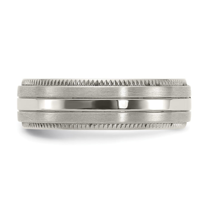 Buy Stylish Chiseled Titanium 7mm Band with Brushed & Polished Edges-3