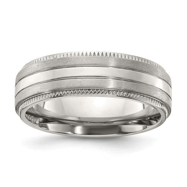 7mm Chiseled Titanium Band - Brushed Polished Edges